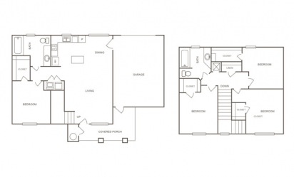 H - 4 bedroom floorplan layout with 2 bath and 1445 square feet